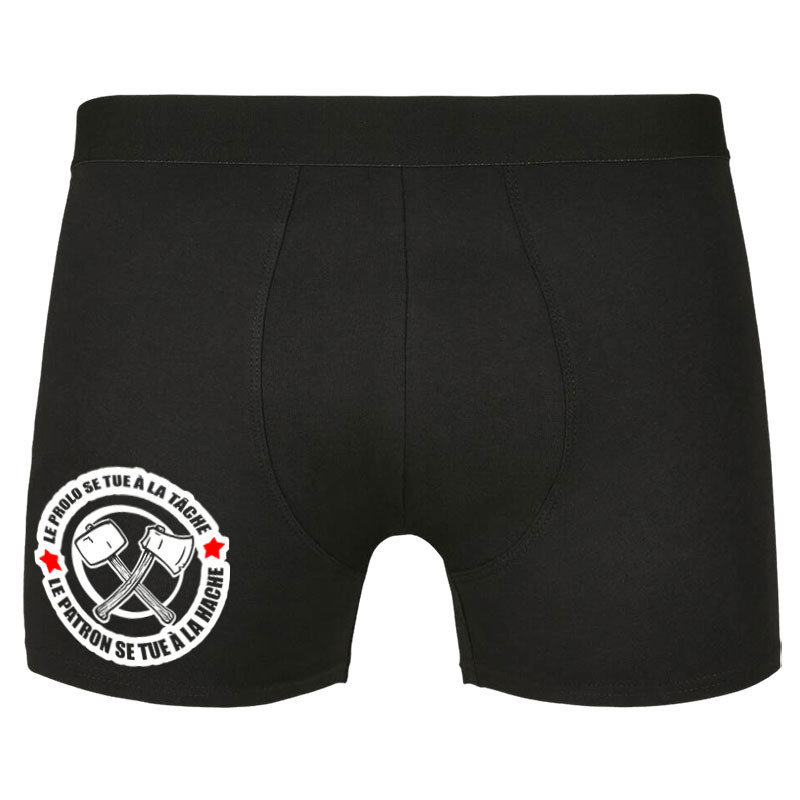 Caleçon boxer homme noir Le prolo se tue à la tâche (Slogans engagés)