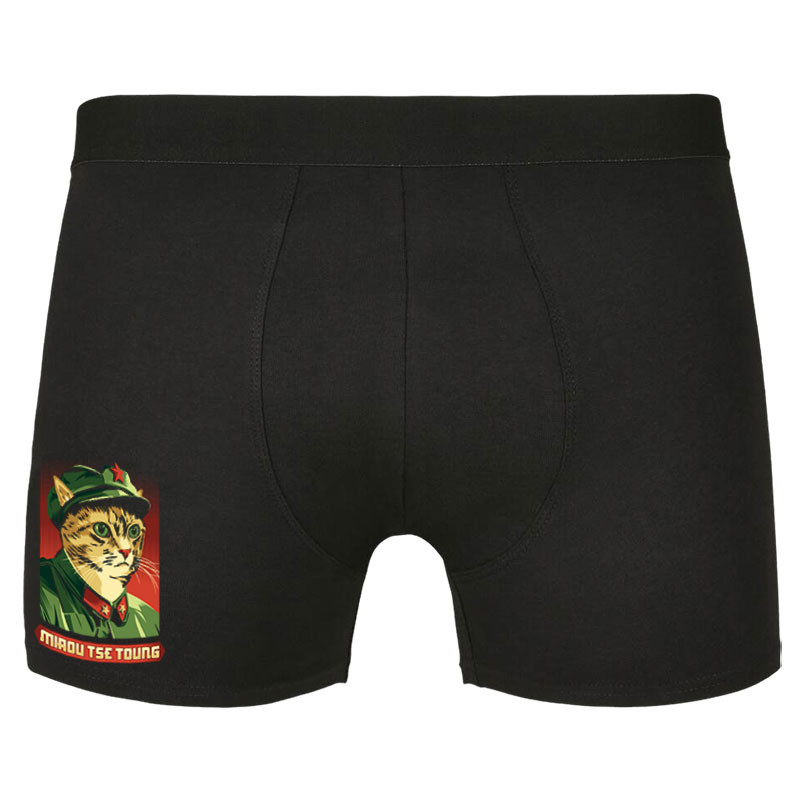 Caleçon boxer homme noir Miaou Tse Toung (Animaux,Humour,Chats)