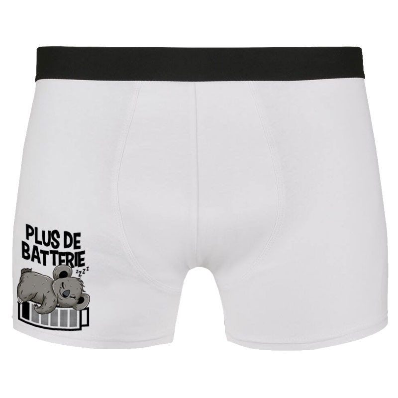 Caleçon boxer homme blanc Plus de batterie koala (Animaux,Humour,Manga Kawaï japan,Bébés,Paresse)