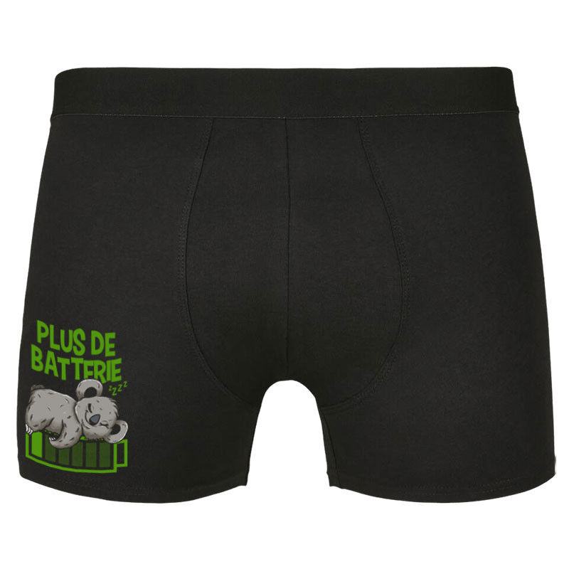 Caleçon boxer homme noir Plus de batterie koala (Animaux,Humour,Manga Kawaï japan,Bébés,Paresse)