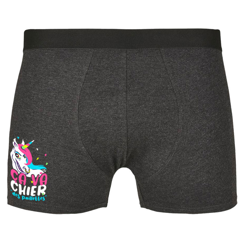 Caleçon boxer homme gris anthracite Ca va chier des paillettes 2 (Zewa,Animaux,Humour)
