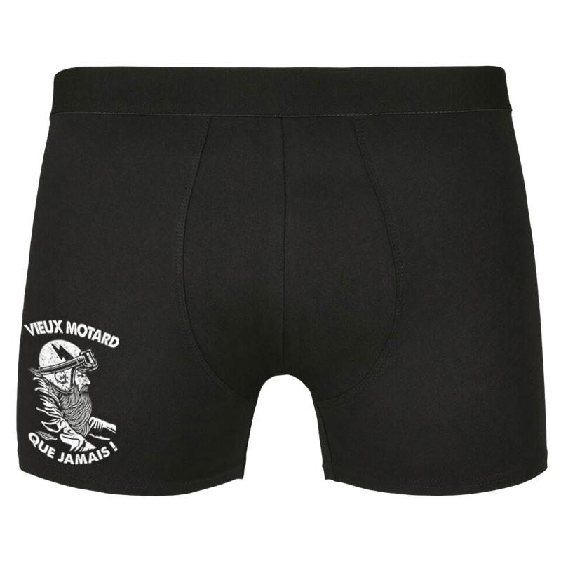 Caleçon boxer homme noir Vieux motard que jamais (Gondrax,Humour,Moto,Slogans Débiles)
