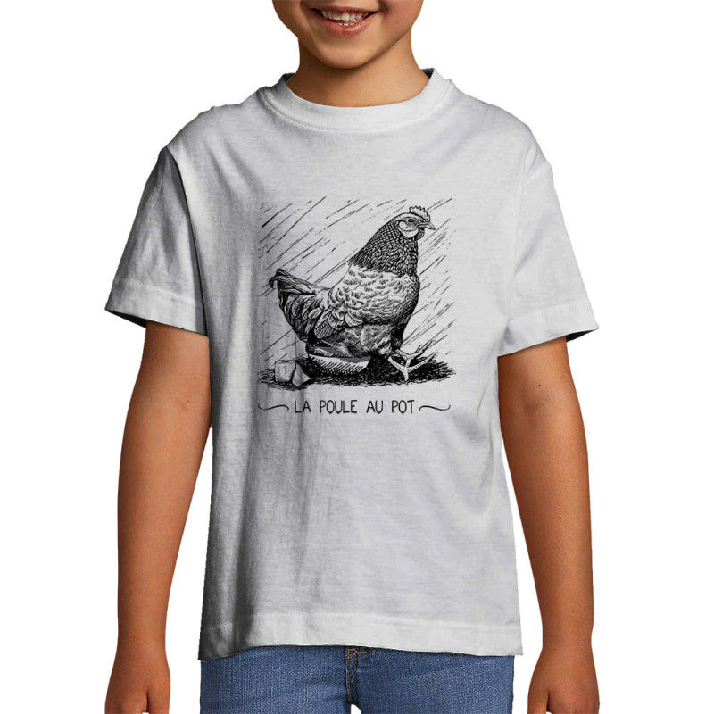T-shirt enfant blanc La poule au pot (Gondrax,Les Bébêtes,Humour,Animaux)