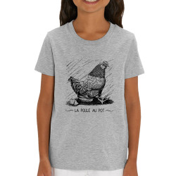 T-shirt enfant coton bio gris chiné La poule au pot (Gondrax,Les Bébêtes,Humour,Animaux)