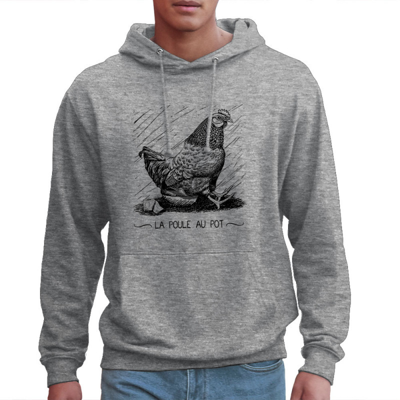 Sweat homme à capuche gris chiné La poule au pot (Gondrax,Les Bébêtes,Humour,Animaux)