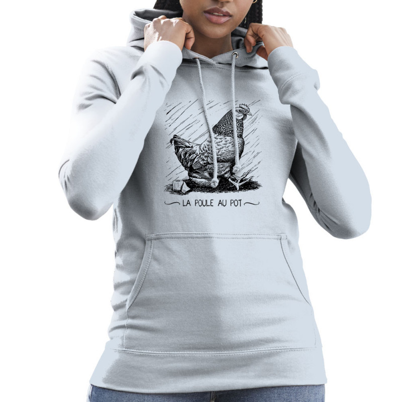 Sweat femme à capuche bleu ciel La poule au pot (Gondrax,Les Bébêtes,Humour,Animaux)
