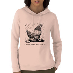 Sweat femme à capuche coton bio rose clair La poule au pot (Gondrax,Les Bébêtes,Humour,Animaux)