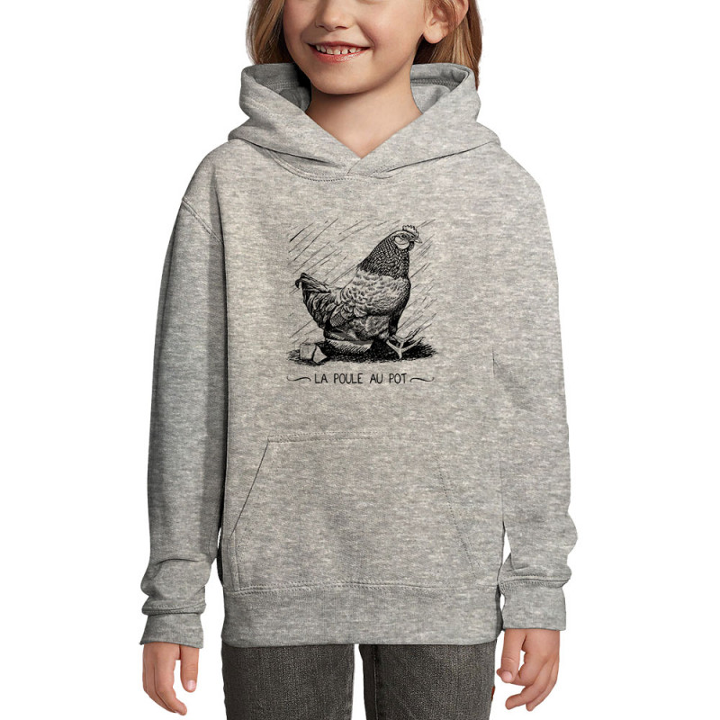 Sweat enfant à capuche gris chiné La poule au pot (Gondrax,Les Bébêtes,Humour,Animaux)