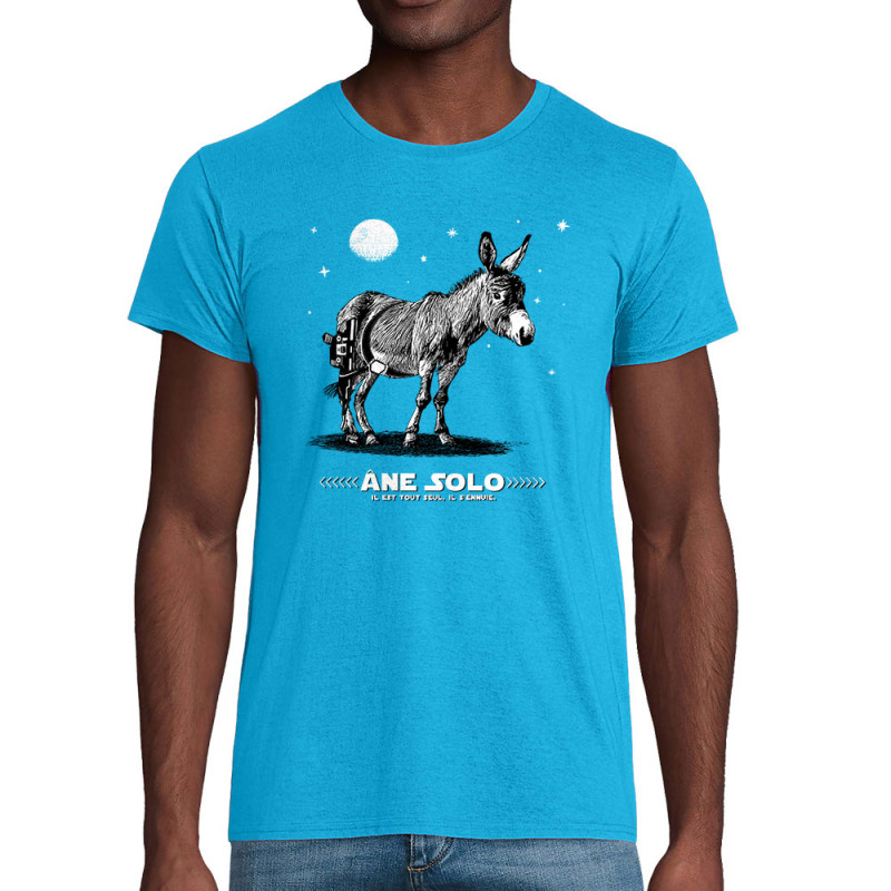 T-shirt homme coton bio bleu azur Âne Solo (Gondrax,Les Bébêtes,Humour,Animaux,Star Wars)