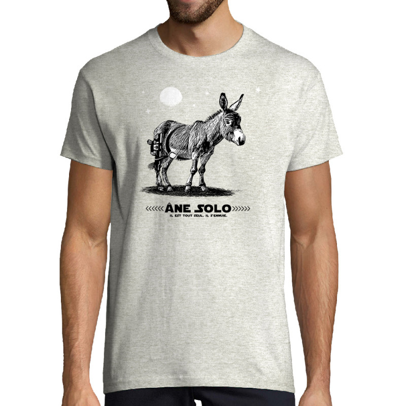 Tee-shirt homme blanc chiné Âne Solo (Gondrax,Les Bébêtes,Humour,Animaux,Star Wars)
