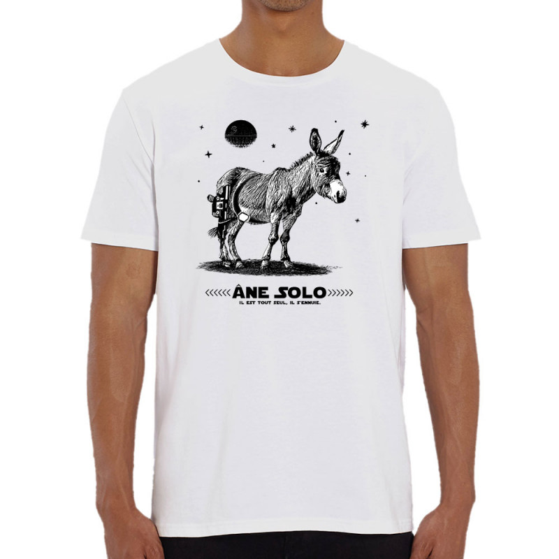 T-shirt homme coton bio blanc Âne Solo (Gondrax,Les Bébêtes,Humour,Animaux,Star Wars)