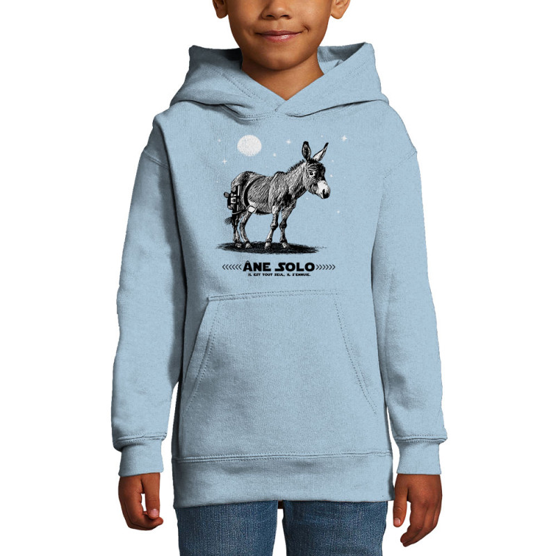 Sweat enfant à capuche bleu ciel Âne Solo (Gondrax,Les Bébêtes,Humour,Animaux,Star Wars)