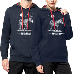 Sweat capuche à motifs unisexe bleu marine et rouge tartan Âne Solo (Gondrax,Les Bébêtes,Humour,Animaux,Star Wars)