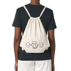 Sac à dos en toile recyclée naturel Chat plus smiley (Gondrax,Slogans Débiles,Chats,Animaux)