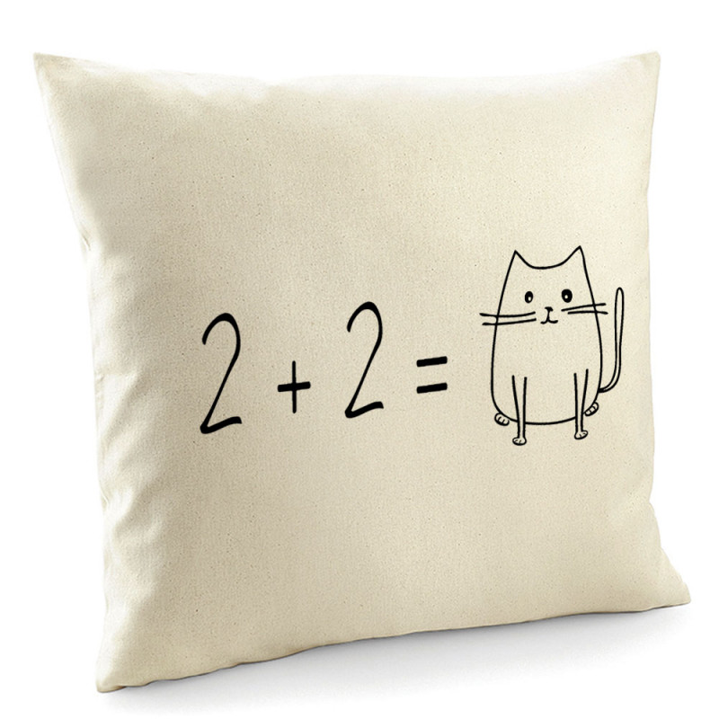 Coussin naturel 2 plus 2 égale Cat (Gondrax,Chats,Animaux,Humour,Devoirs de vacances)