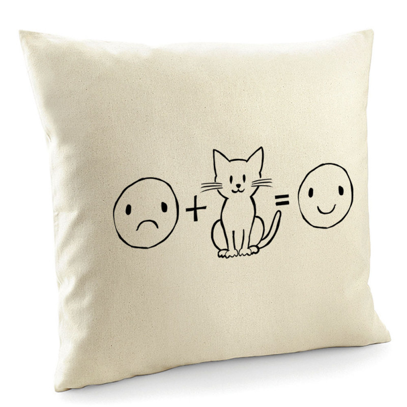 Coussin naturel Chat plus smiley (Gondrax,Slogans Débiles,Chats,Animaux)