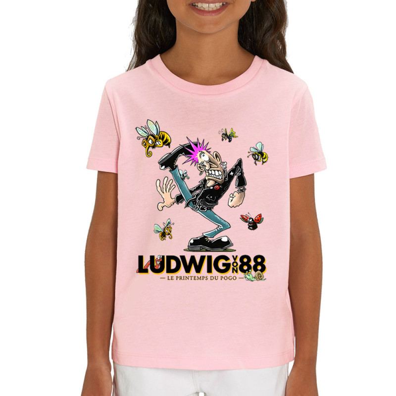 T-shirt enfant coton bio rose clair Le printemps du pogo 2 (Ludwig Von 88,Laul)