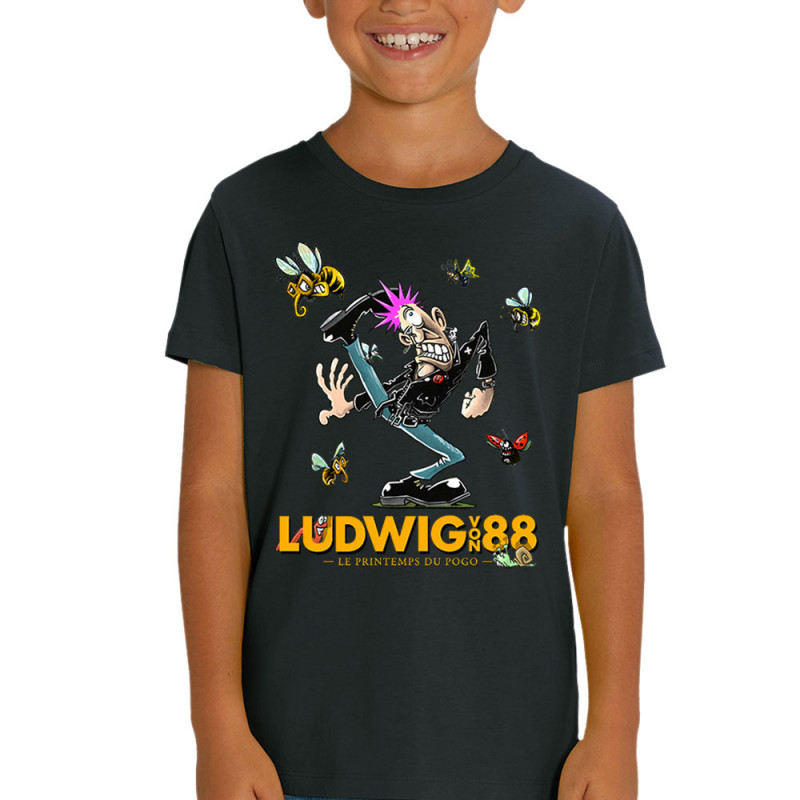 T-shirt enfant coton bio noir Le printemps du pogo 2 (Ludwig Von 88,Laul)