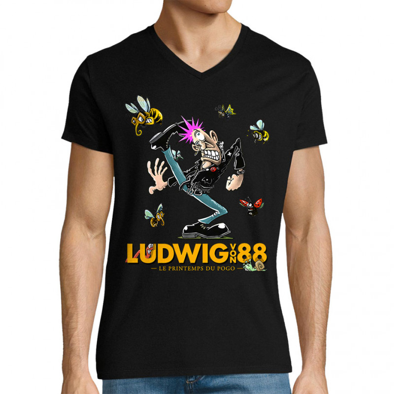 T-shirt homme col V noir Le printemps du pogo 2 (Ludwig Von 88,Laul)