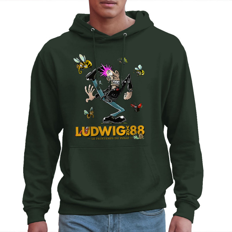 Sweat homme à capuche vert foncé Le printemps du pogo 2 (Ludwig Von 88,Laul)