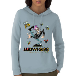 Sweat femme à capuche coton bio bleu ciel Le printemps du pogo 2 (Ludwig Von 88,Laul)