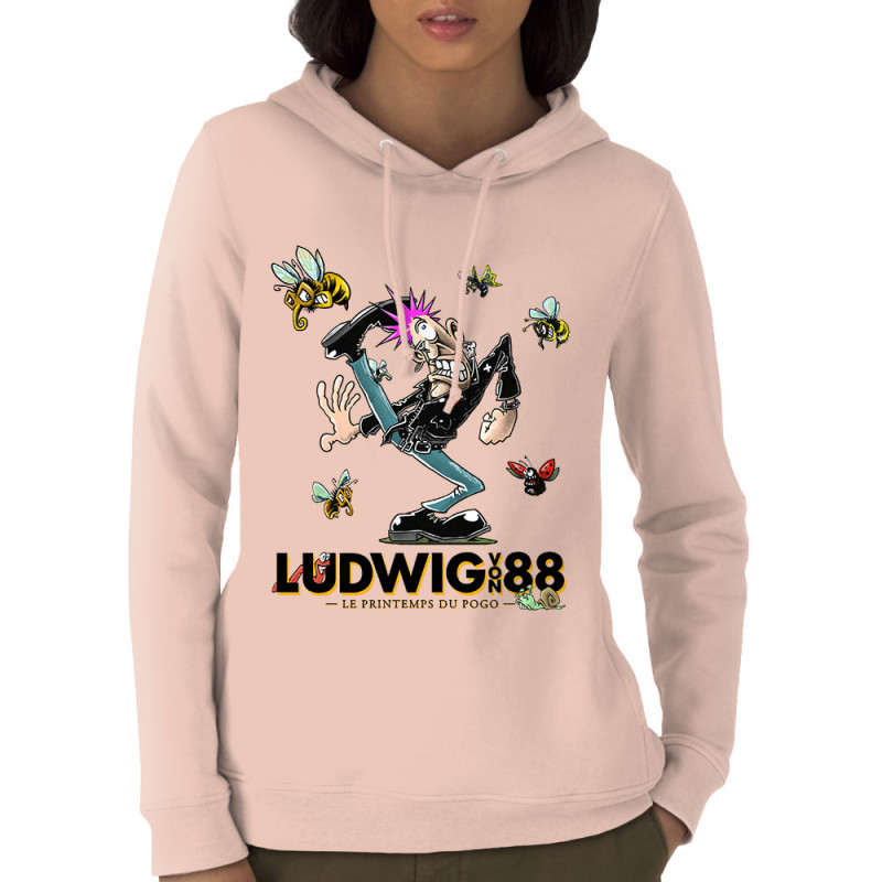 Sweat femme à capuche coton bio rose clair Le printemps du pogo 2 (Ludwig Von 88,Laul)