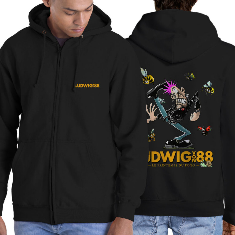 Sweat homme à capuche zippé noir Le printemps du pogo 2 (Ludwig Von 88,Laul)