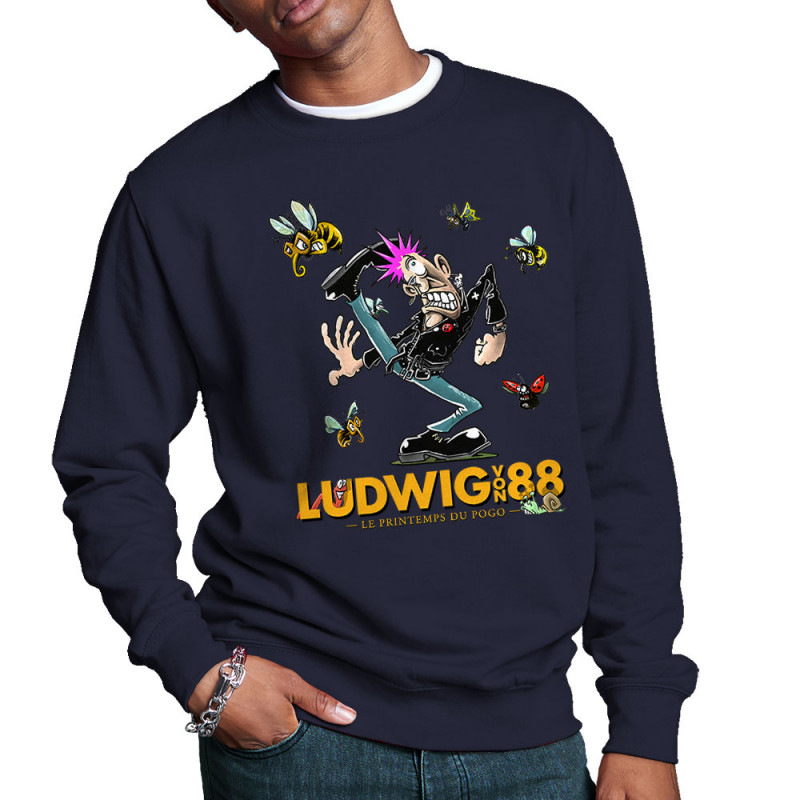 Sweat homme col rond bleu marine Le printemps du pogo 2 (Ludwig Von 88,Laul)