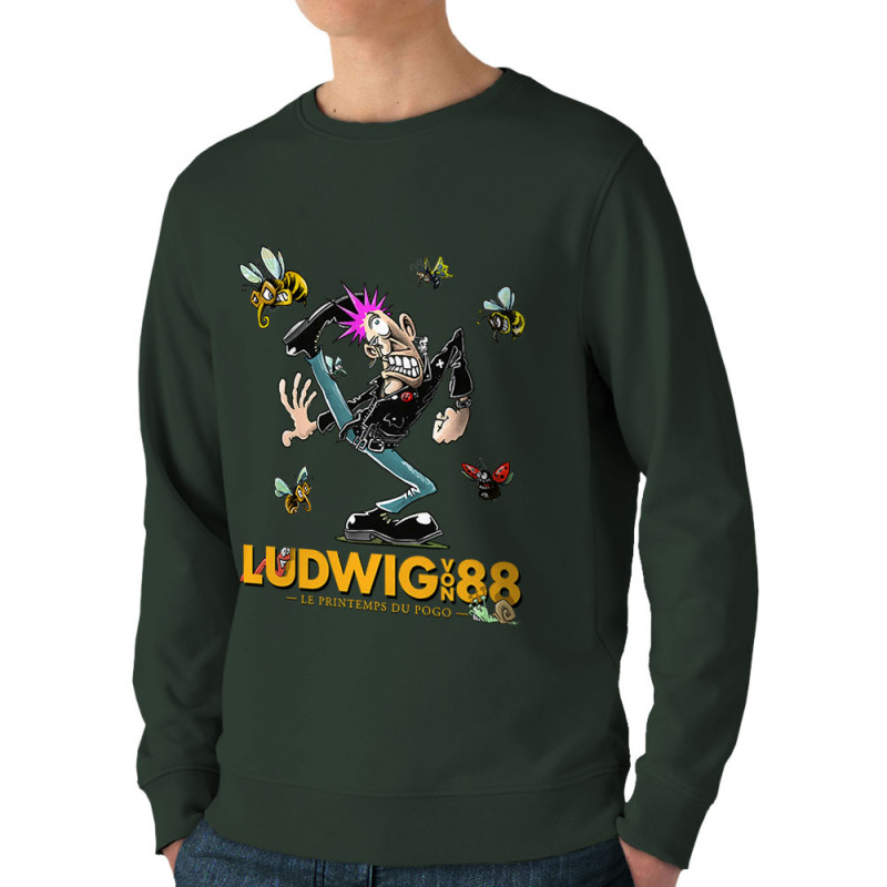 Sweat homme bio col rond vert foncé Le printemps du pogo 2 (Ludwig Von 88,Laul)