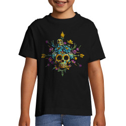 T-shirt enfant noir Skull Flowers (Zewa,Ethnique,Têtes de morts)