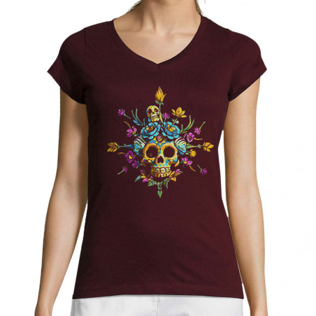 T-shirt femme col V "Skull...