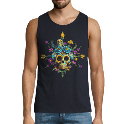 Débardeur homme bleu marine Skull Flowers (Zewa,Ethnique,Têtes de morts)