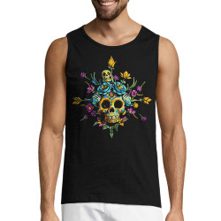 Débardeur homme noir Skull Flowers (Zewa,Ethnique,Têtes de morts)