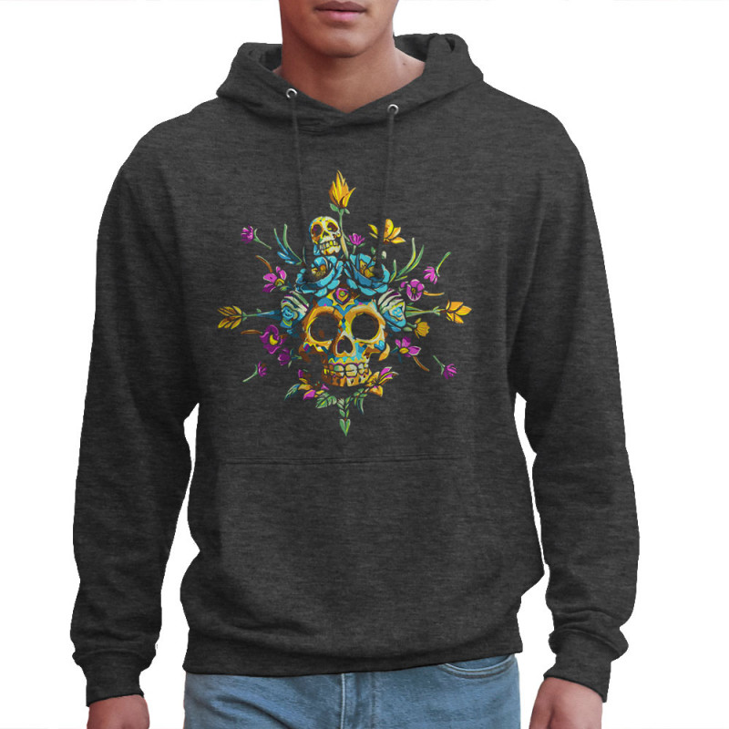 Sweat homme à capuche gris anthracite Skull Flowers (Zewa,Ethnique,Têtes de morts)