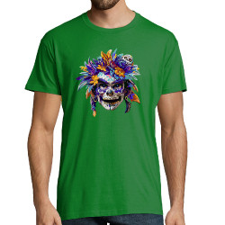 Tee-shirt homme vert prairie Skull Native Woman (Zewa,Ethnique,Têtes de morts)