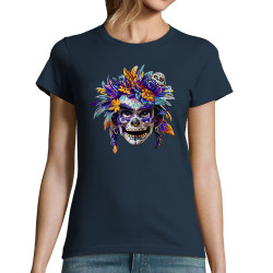 T-shirt femme bleu marine Skull Native Woman (Zewa,Ethnique,Têtes de morts)