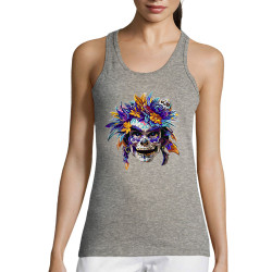 Débardeur femme gris chiné Skull Native Woman (Zewa,Ethnique,Têtes de morts)