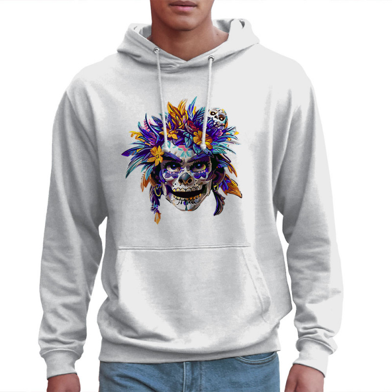 Sweat homme à capuche blanc Skull Native Woman (Zewa,Ethnique,Têtes de morts)