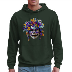 Sweat homme à capuche vert foncé Skull Native Woman (Zewa,Ethnique,Têtes de morts)