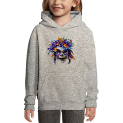 Sweat enfant à capuche gris chiné Skull Native Woman (Zewa,Ethnique,Têtes de morts)