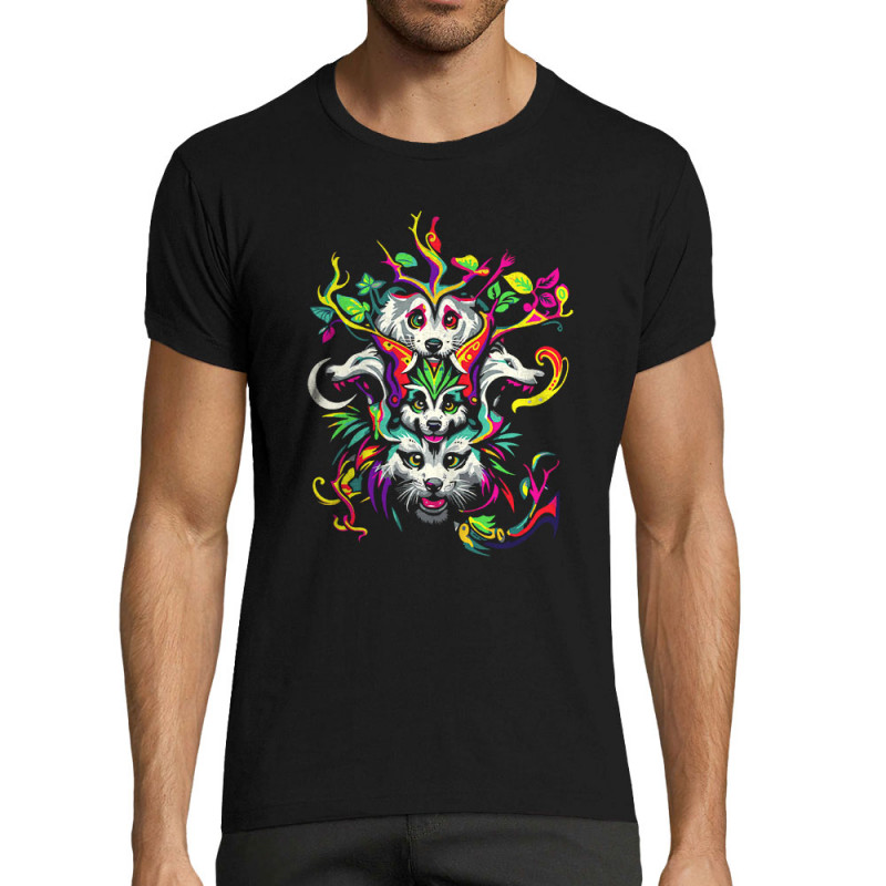 T-shirt homme fit noir Animals Totem (Zewa,Ethnique,Animaux)