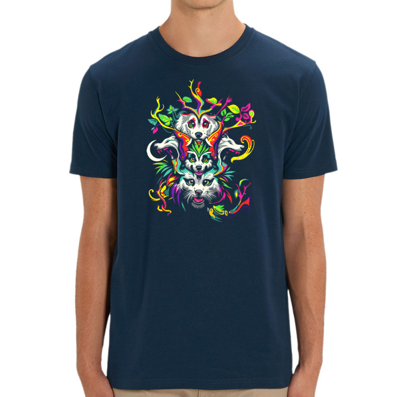 T-shirt homme coton bio bleu marine Animals Totem (Zewa,Ethnique,Animaux)