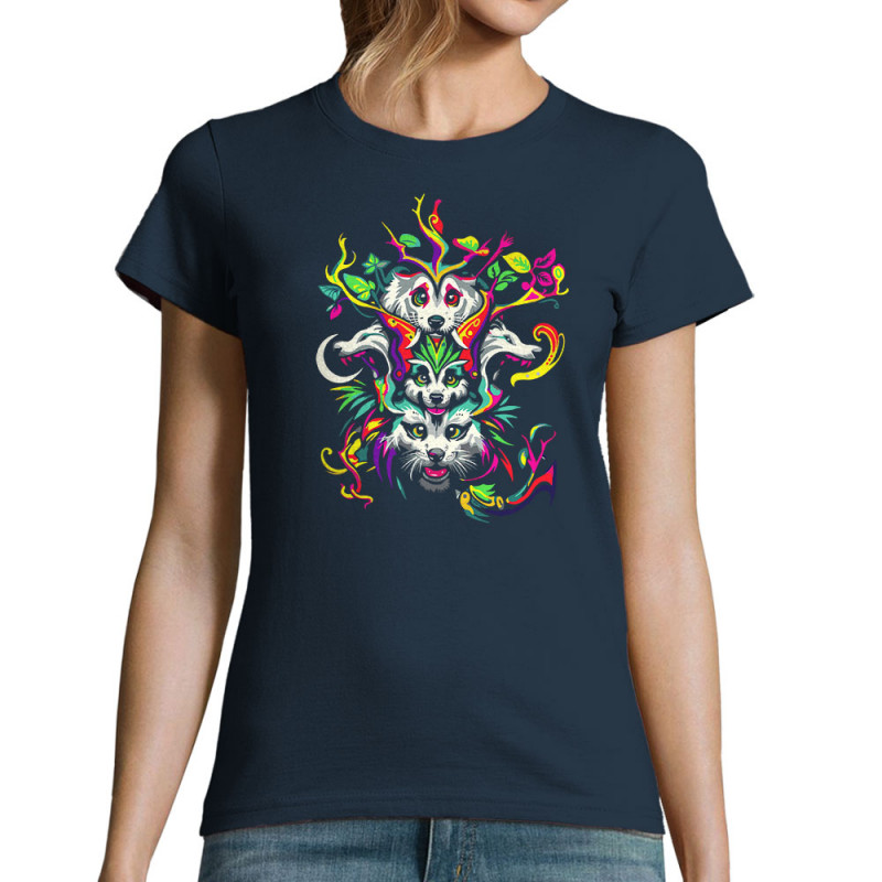 T-shirt femme bleu marine Animals Totem (Zewa,Ethnique,Animaux)