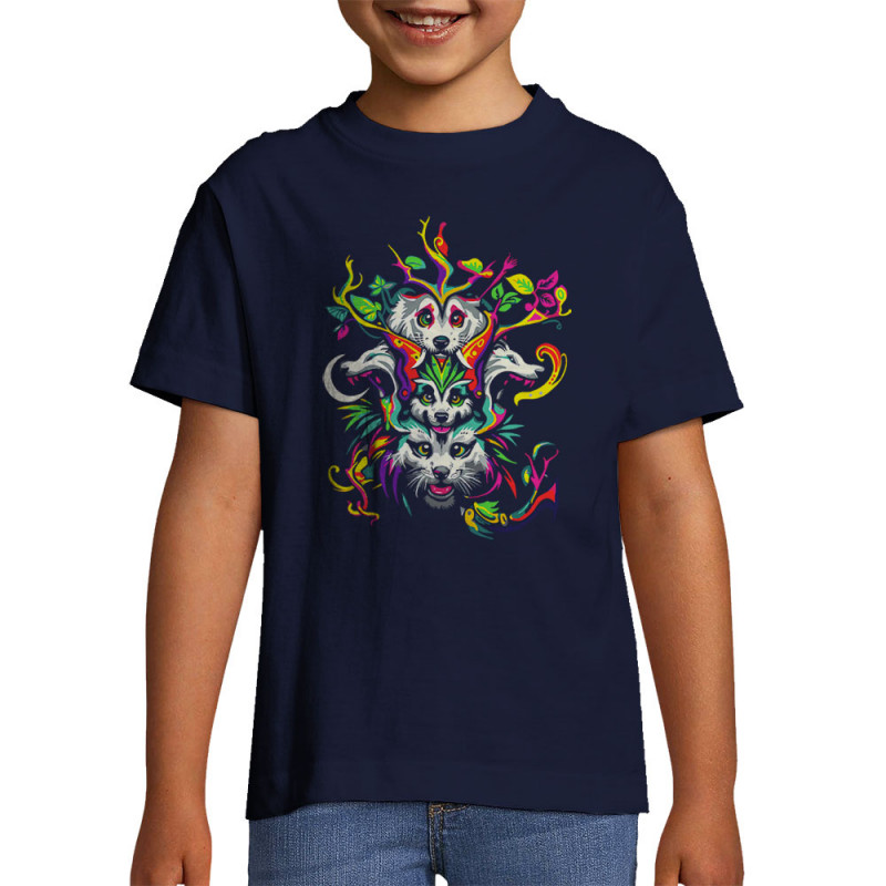 T-shirt enfant bleu marine Animals Totem (Zewa,Ethnique,Animaux)