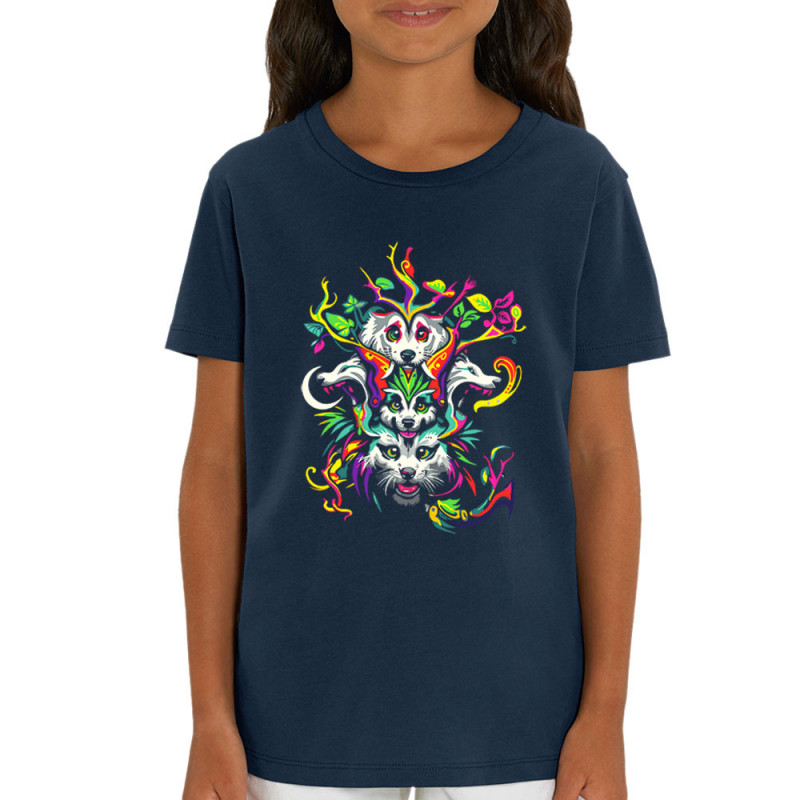 T-shirt enfant coton bio bleu marine Animals Totem (Zewa,Ethnique,Animaux)