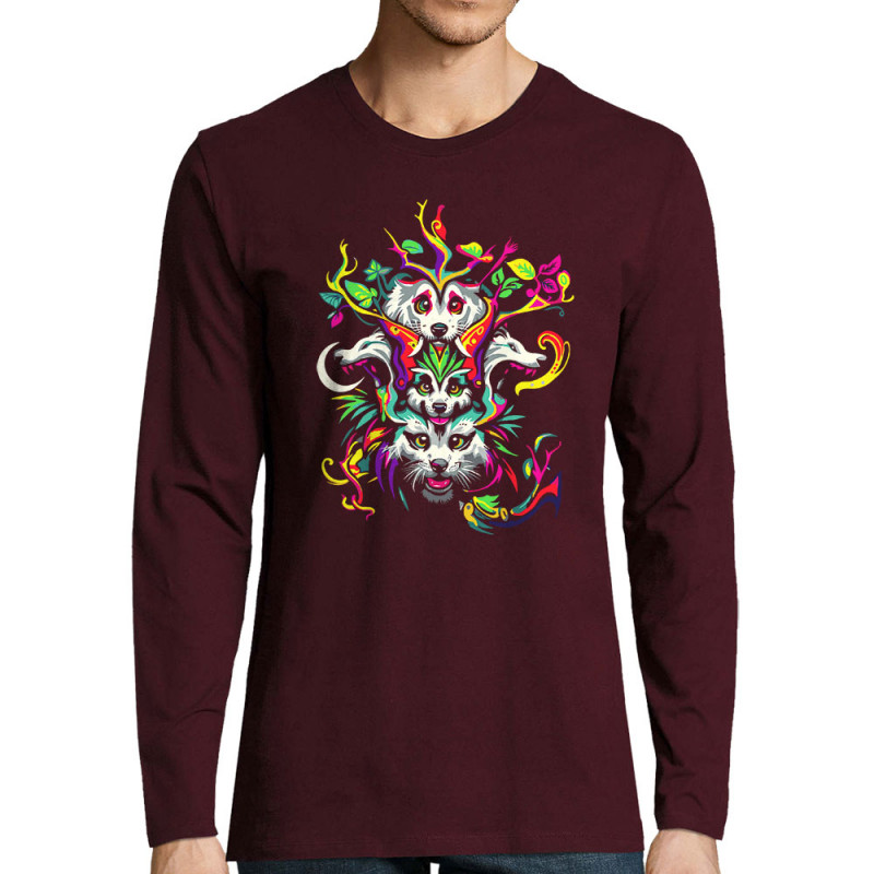 T-shirt homme manches longues bordeaux Animals Totem (Zewa,Ethnique,Animaux)