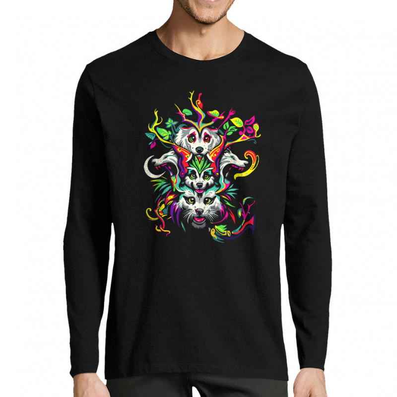T-shirt homme manches longues noir Animals Totem (Zewa,Ethnique,Animaux)