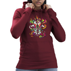 Sweat femme à capuche bordeaux Animals Totem (Zewa,Ethnique,Animaux)