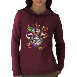 Sweat femme à capuche coton bio bordeaux Animals Totem (Zewa,Ethnique,Animaux)