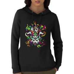 Sweat femme à capuche coton bio noir Animals Totem (Zewa,Ethnique,Animaux)